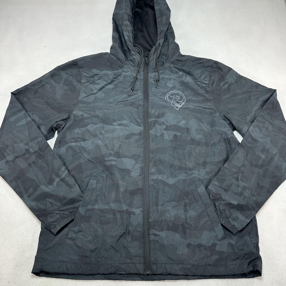Independent Trading Company Jacket Mens Medium Black Skull Camo Windbreaker NY